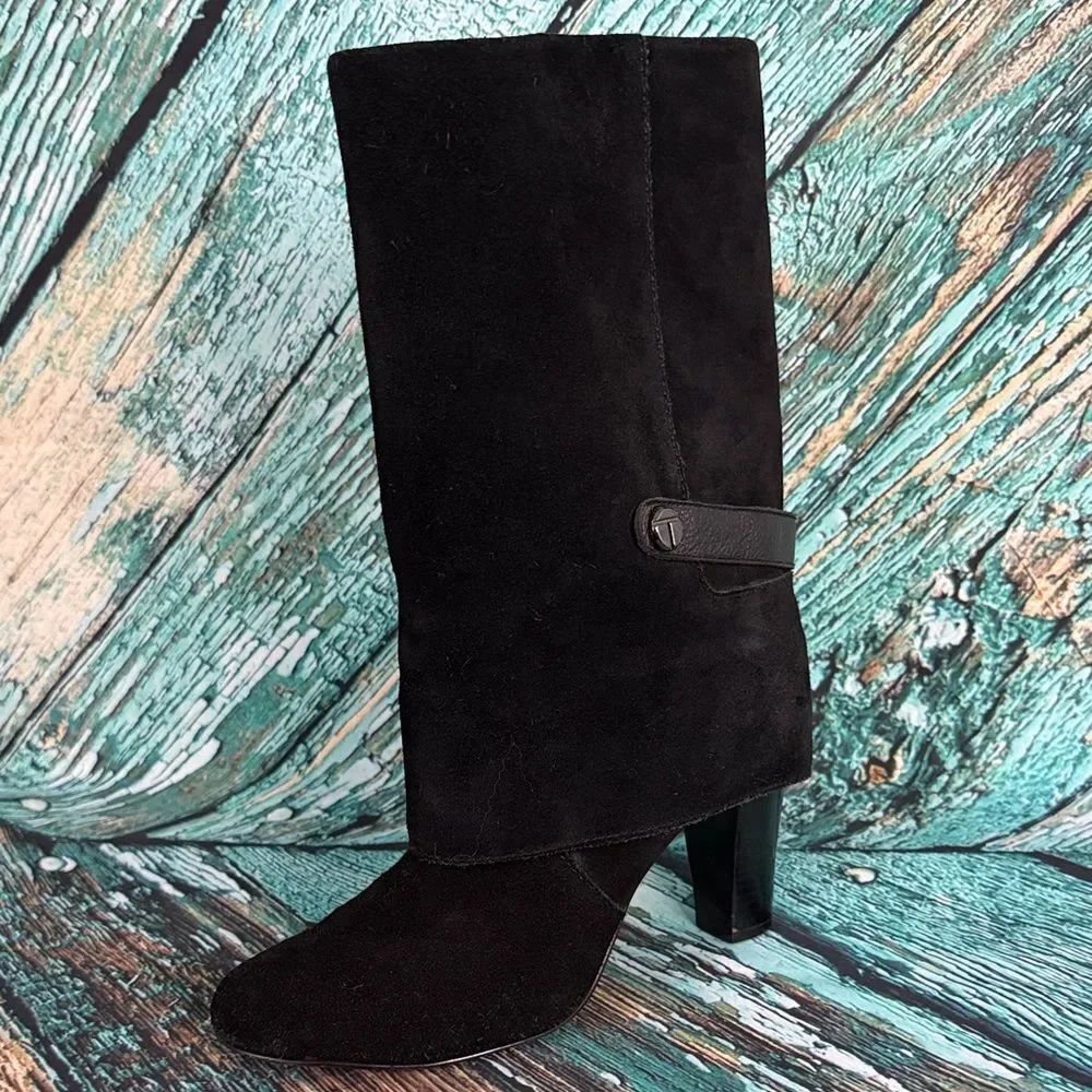 Tahari Black Suede Heeled Boots